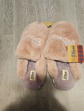 dearfoams Plush Open-Back Slide Slippers - Blush Pink